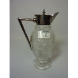 Glass claret jug with silverplated mounts in the manner of Christopher Dresser H21cm