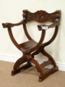 Mahogany X-framed Throne chair with carved detail