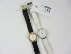 Two ladies Skagen Denmark steel wristwatches with original leather straps