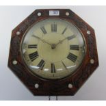 19th century continental 'Wag on the Wall' clock, octagonal wooden case with mother of pearl inlay,