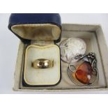 Scandinavian vintage Art Nouveau amber set brooch stamped 925 EM,