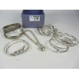 Hallmarked silver heart bead bracelet and three bar bangle,