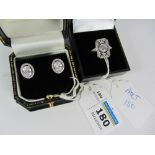 Dress ring and a pair of cubic zirconia ear-rings stamped 925