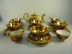 Aynsley 'Orchard Gold' six place tea service comprising, six cups & saucers, six plates, tea pot,