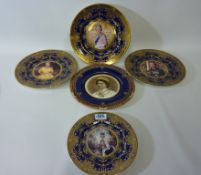 1950s Aynsley blue and gilt plate commemorating the coronation of Queen Elizabeth II D27cm and six