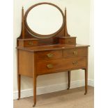 Edwardian inlaid mahogany dressing chest fitted with two short and one long drawer,
