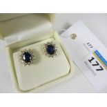 Pair of sapphire and diamond cluster ear-rings stamped 750