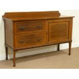 Edwardian mahogany and mahogany banded sideboard fitted with cupboard and two drawers, W153cm,