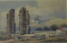 Scarborough Castle from St Mary's Church, 19th century watercolour unsigned,