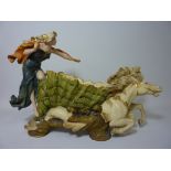 Royal Dux centrepiece in the form of a maiden driving a chariot L40cm Condition Report Losses and