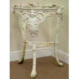 White painted Britannia ornate cast iron table base, D61cm,