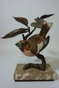 Albany bronze and china study 'Hawfinch' H21cm