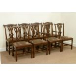 Set eight (6+2) Chippendale style dining chairs with upholstered drop in seats,