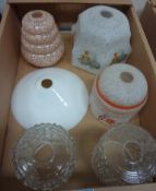 Six assorted vintage glass lamp shades in one box