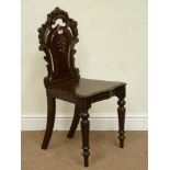 Victorian mahogany carved hall chair on carved front legs