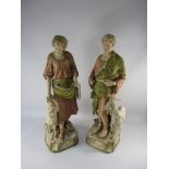 Large pair of Royal Dux porcelain figures of a shepherd and shepherdess with sheep and goat, bearing
