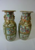 Near pair 19th century Cantonese famille rose baluster vases H46cm