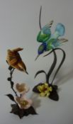 Small Albany Worcester china and bronze study of a kingfisher H17cm and one other bird sculpture