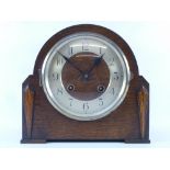 Art Deco period oak dome top mantel clock, H22cm, W24cm,