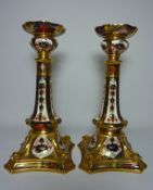 Pair Royal Crown Derby candlesticks pattern no. 1128, dated 1979 H26.5cm Condition Report '>Click