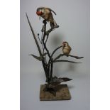 Albany bronze and china study 'Goldfinches' H37cm
 Condition Report a/f