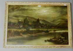 'Tintern Abbey on the Wye', 19th/20th century oil on canvas signed by J Foster,