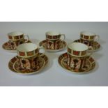 Set of five Royal Crown Derby coffee cans and saucers, pattern no.