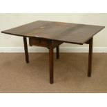 George III mahogany drop leaf dining table on gateleg base, fitted with single drawer, W105cm,