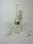 Set of six Waterford cut crystal port/sherry glasses and matching decanter with hallmarked silver