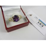 Large amethyst and diamond set ring stamped 750