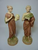 Pair of Royal Dux classical figures, pink pad marks to base and numbered 2430 and 2431 H33cm