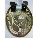 Abalone bracelet and brooch, rings, pair ear-rings and necklaces stamped 925,