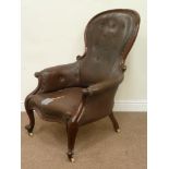 Victorian mahogany balloon back upholstered armchair, W75cm,