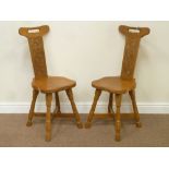Yorkshire oak - Malcolm 'Foxman' Pipes matched pair jointed hall chairs carved back support