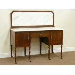 Edwardian inlaid mahogany washstand fitted with Carrera marble top and back splash,