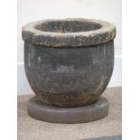 17th/18th century red sandstone circular mortar, D58cm,