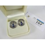 Pair of pear shaped tanzanite and diamond set circle ear-rings stamped 585