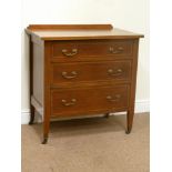 Edwardian inlaid mahogany three drawer chest, W78cm, H81cm,