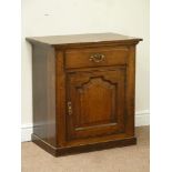 19th century oak cabinet fitted with single drawer and cupboard enclosed by fielded shaped panelled