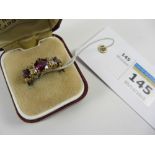 18ct gold ring set with three amethysts and six diamonds hallmarked