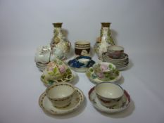 Pair Coalbrookdale type vases, Worcester tea bowl and saucer, other tea bowls, teacups and saucers,