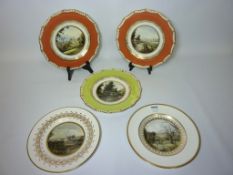 Five Royal Crown Derby cabinet plates hand painted with landscapes by M.