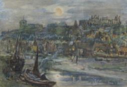 Rowland Henry Hill (Staithes Group 1873-1952): Whitby Harbour by Moonlight',