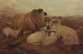 F Pentland (19th/20th century): Highland Sheep, pair oils on canvas signed and dated 1908,