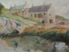 Stephen Denison (British 1909-1965): Cottages near 'Eyemouth', oil  on canvas signed,