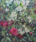 Catherine Tyler (British 1949-): 'Garden Roses', oil on canvas signed and dated 2011,