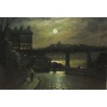 Walter Linsley Meegan (British c1860-1944): Moonlight over the Spa Bridge Scarborough, oil on canvas