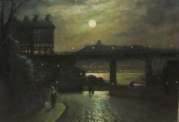 Walter Linsley Meegan (British c1860-1944): Moonlight over the Spa Bridge Scarborough, oil on canvas