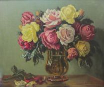 Carl Herman (British 1887-1955): Still Life of Roses, oil on canvas signed and dated 1952,