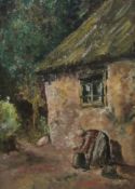 Andrew Colley (Staithes Group 1859-1910): Dutch Cottage with Figure in the Foreground,